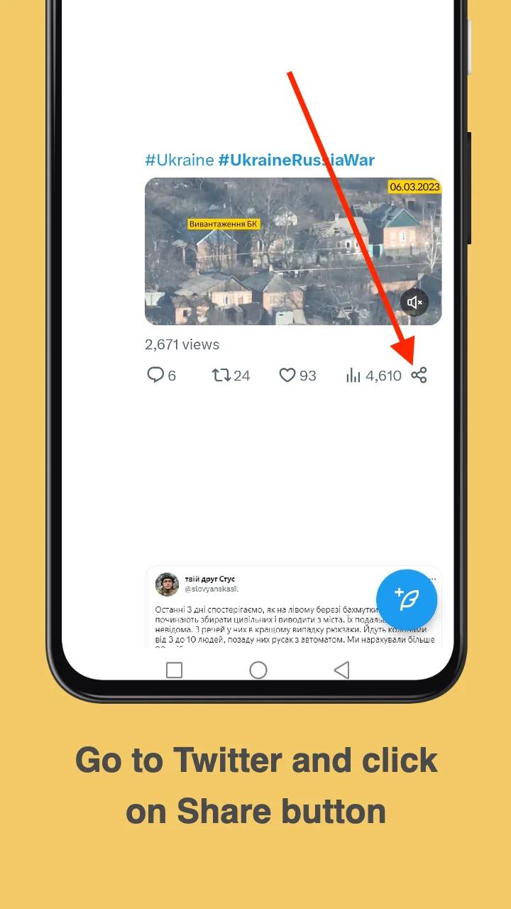 android Adım 1'de twitter Video tweet'i indirmek için bağlantıyı kopyalayın
