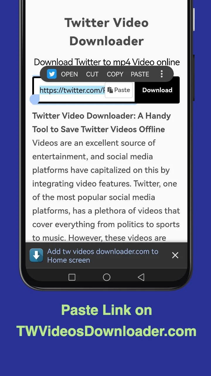 copia il link per scaricare Twitter Video tweet su Android Passaggio 3